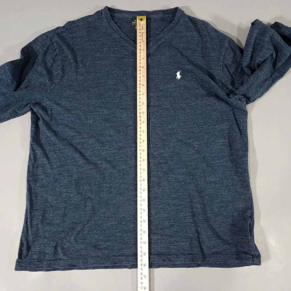 Polo Ralph Lauren T-Shirt Mens Large Blue Long Sleeve V-Neck Classic Fit Cotton